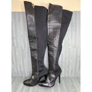 Colin Stuart Leather Over The Knee Boots Black Women Size 6 Stiletto Zip Up